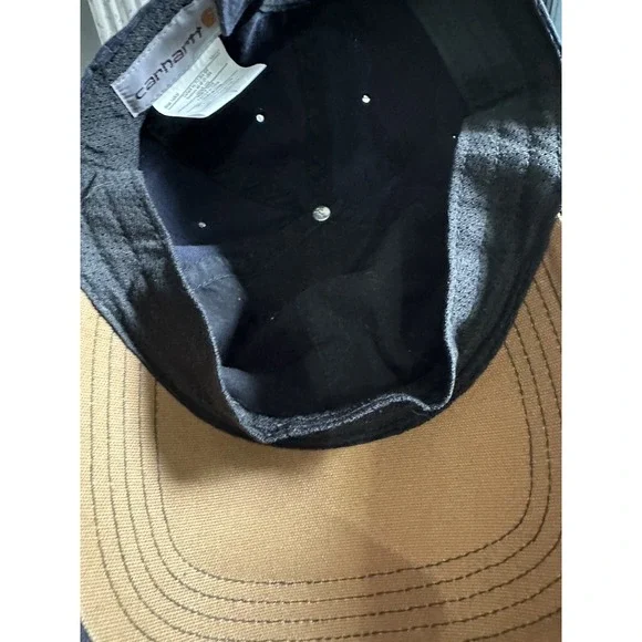 CARHARTT Canvas Cap Hat Navy Blue Hook & Loop Strap Back Dad Work Wear Logo - Picture 5 of 5